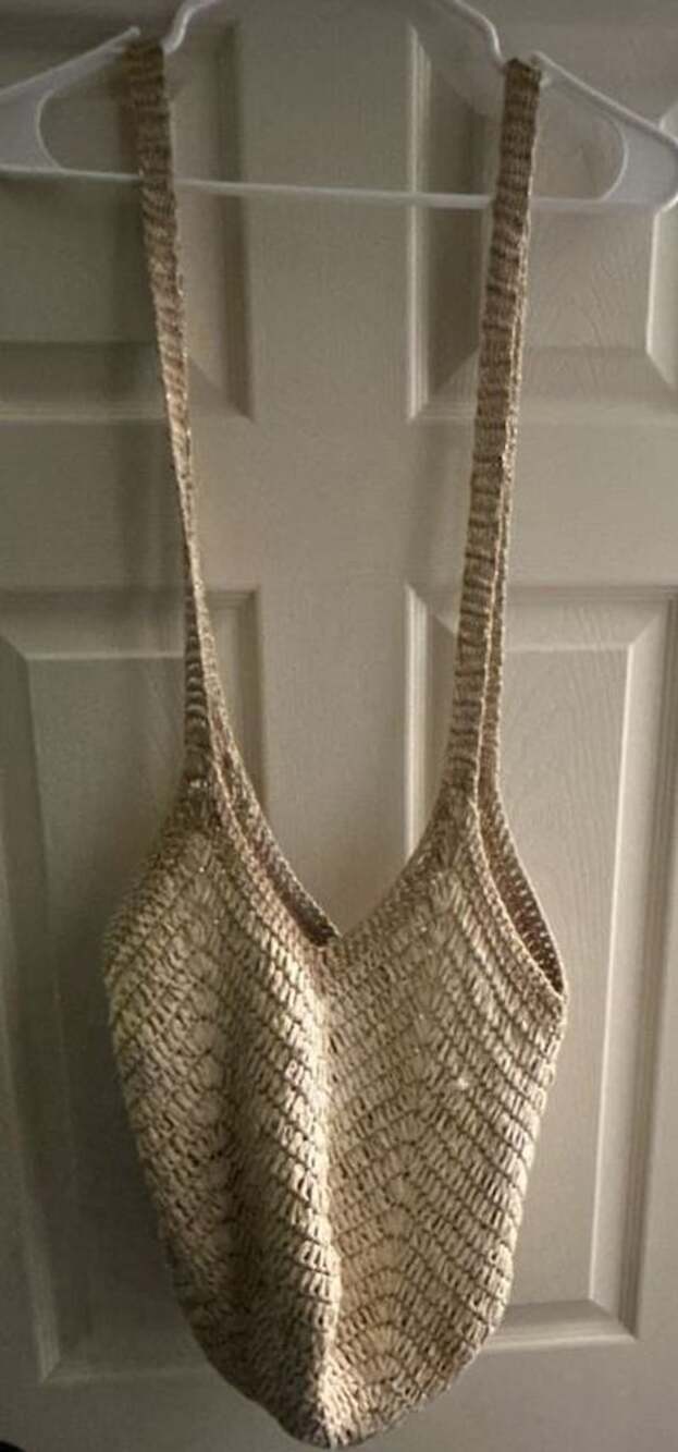 Aerie Crochet Straw Tote Bag Beige Gold